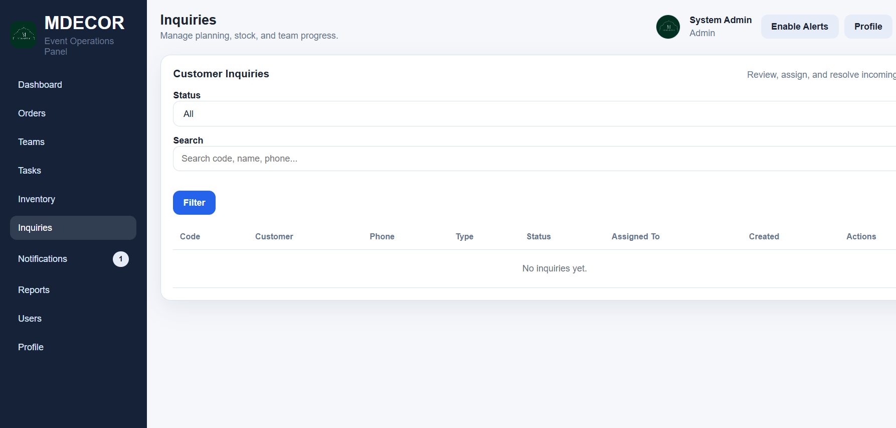 MDECOR – Event Decor Booking & Operations Management System gallery image
